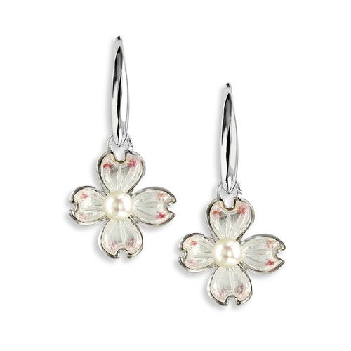 White Dogwood Wire Earrings Sterling Silver-Akoya Pearls - NW0144A