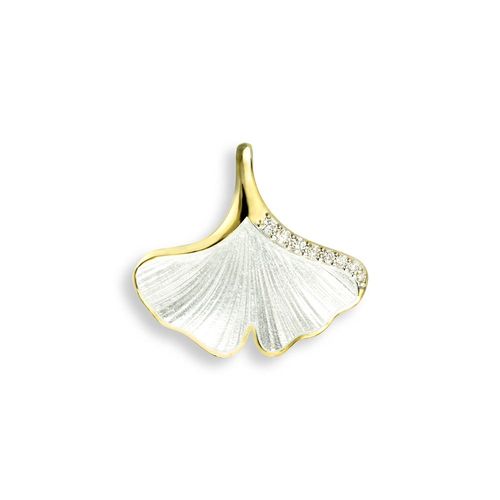 White Ginkgo 1-Leaf Pendant 18K -Diamond - NNG099WA-X