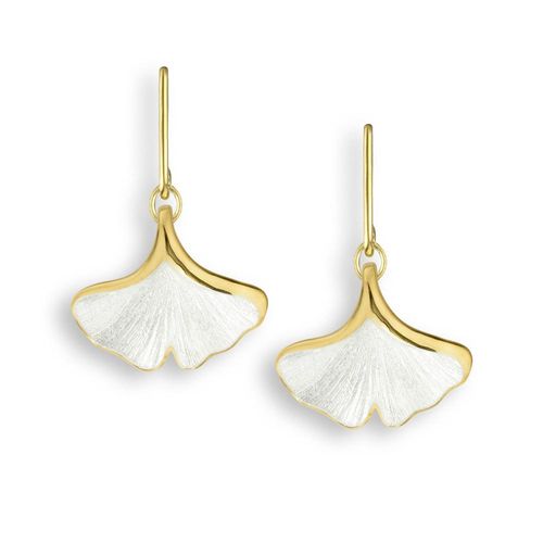 White Ginkgo 1-Leaf Wire Earrings 18K  - NWG101A