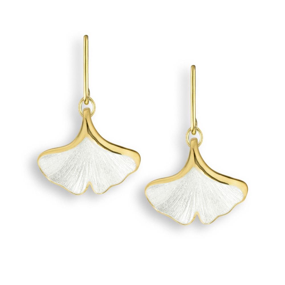 White Ginkgo 1-Leaf Wire Earrings 18K  - NWG101A
