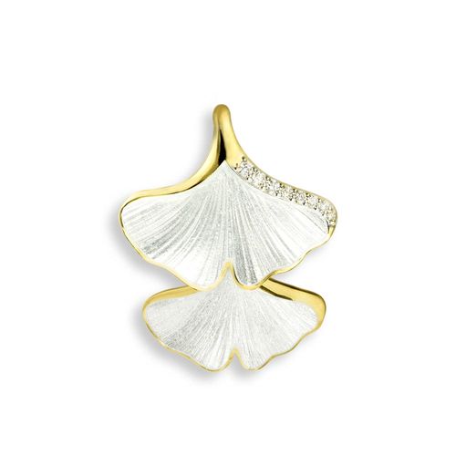 White Ginkgo 2-Leaf Pendant 18K -Diamond - NNG100WA-X