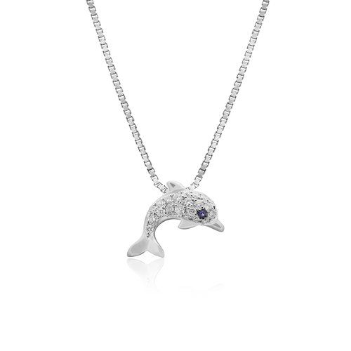 White Gold Diamond Dolphin Pendant, Hawaiian Inspired Pendant, SDP-36077/ DBS