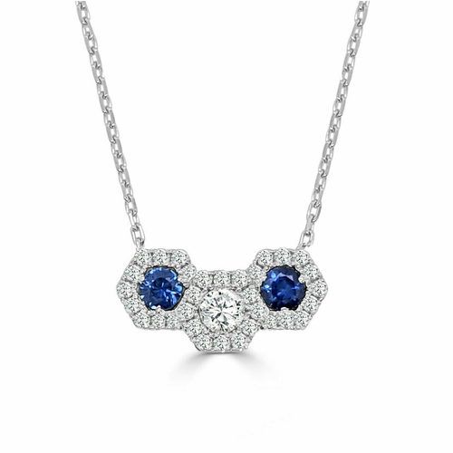 White Gold Triple Hexagon Firenze Sapphire and Diamond Pendant