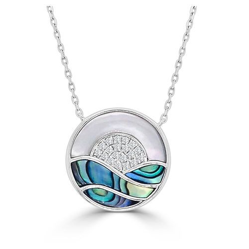 White Mother of Pearl, Abalone, & Diamond Sunset Pendant