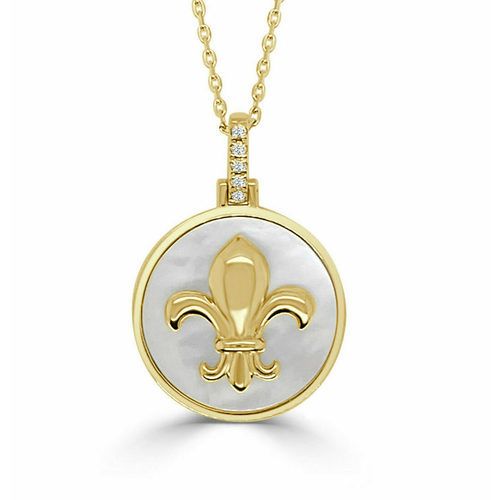 White Mother Of Pearl & Diamond Fleur-De-Lis Happy Pendant