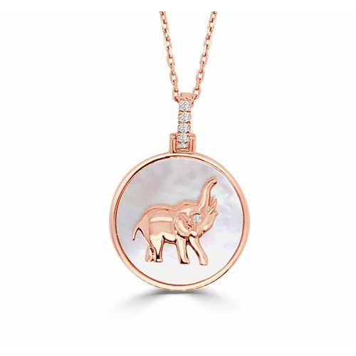 White Mother Of Pearl & Diamond Happy Elephant Pendant