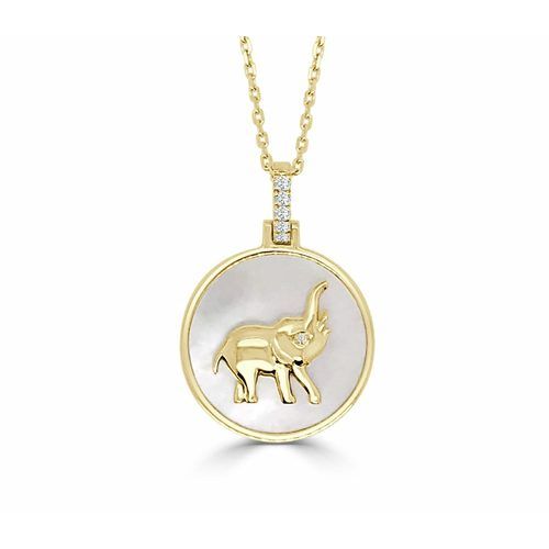 White Mother Of Pearl & Diamond Happy Elephant Pendant