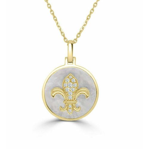 White Mother Of Pearl Fleur De Lis Happy Pendant