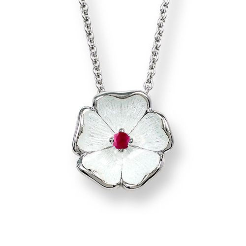 White Rose Necklace Sterling Silver-Ruby - NN0018XC