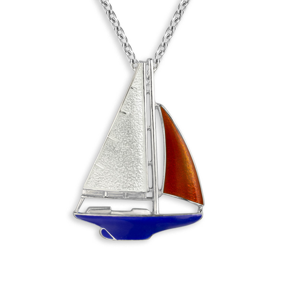 White Sailboat Sterling Silver Necklace 25 mm  - NN0461B