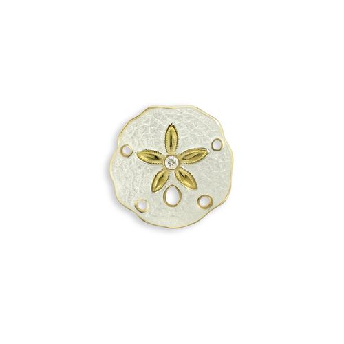 White Sand Dollar Pendant in 18K with Vitreous Enamel set with a Diamond.  - NNG106WA-X