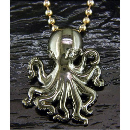 White Sapphire Eyes Octopus Pendant - Sterling Silver and 14K Gold  - SD-SGP668
