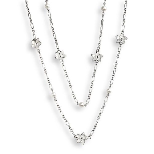 White Stephanotis Necklace Sterling Silver-Freshwater Pearl - NN0249A