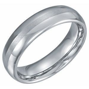 White Tungsten 6 mm Domed Band with Satin Center Size 8.5   - TAR203:6385:P
