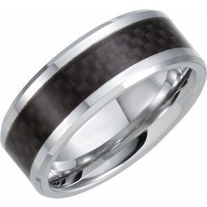 White Tungsten 8 mm Beveled-Edge Band with Black Carbon Fiber Center Size 11.5 - TAR276:118:P