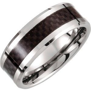 White Tungsten 8 mm Beveled-Edge Band with Black Carbon Fiber Center Size 11 - TAR276:117:P
