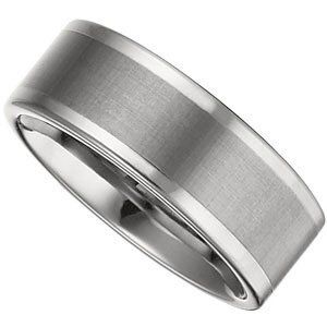 White Tungsten 8 mm Flat Band with Satin Finish Center Size 12 - TAR100:129:P