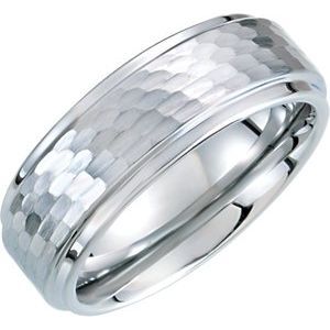 White Tungsten 8 mm Ridged Band with Bark Finish Size 12 - TAR499:8312:P