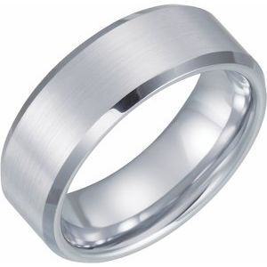 White Tungsten 8 mm Satin & Beveled-Edge Band Size 9 - TAR008:8390:P