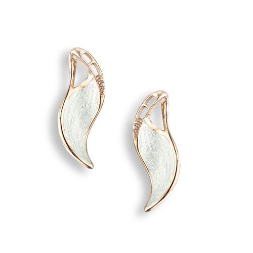 White Wave Stud Earrings Rose Gold Plated Sterling Silver-White Sapphires - NE0160YD-RG