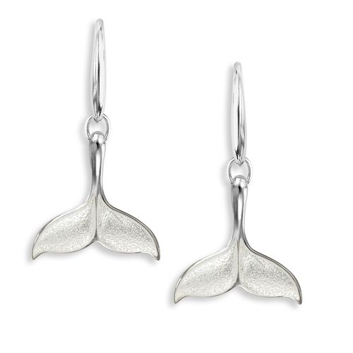 White Whale Tail Sterling Silver Wire Earrings 15 mm  - NW0462B