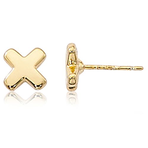 X Shape Stud Earrings  - 14K Yellow Gold