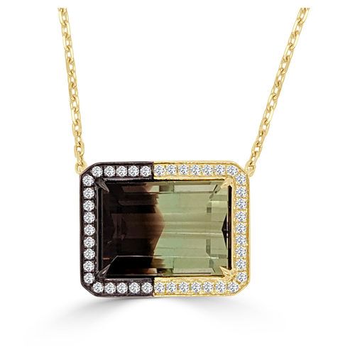 Yellow and Pink Gold Bicolor Tourmaline and Diamond Pendant