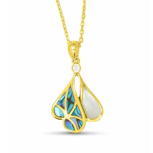 Yellow Gold With Abalone & Diamond Mini Venus Lily Pendant