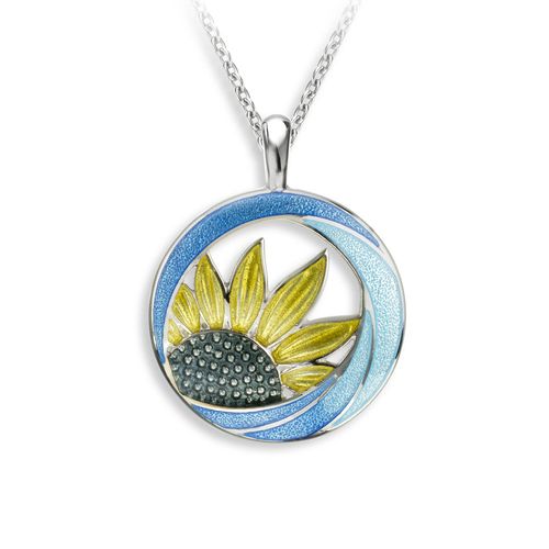Yellow Sunflower Circle Necklace, Sterling Silver - NN0497A