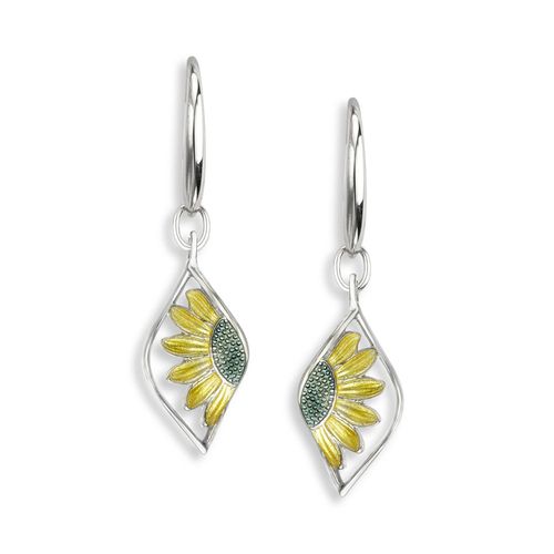 Yellow Sunflower Wire Earrings  Sterling Silver - NW0595A