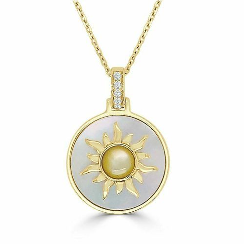 Yellow & White Mother of Pearl & Diamond  Happy  Sunburst Pendant