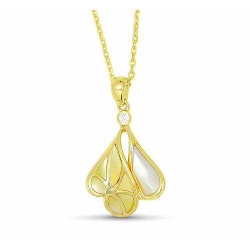 Yellow With White Mother of Pearl & Diamond Mini Venus Lily Pendant