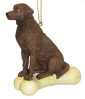 Dog On a Bone Ornament - Chocolate Labrador Retriever