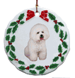 Holly Wreath Ornament - Bichon Holly Wreath Ornament - Bichon
