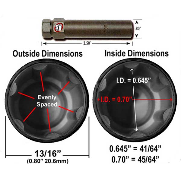 Spline Lug Nut Key, Wheel Lock Key Large 6Splined (Female), 44 OFF