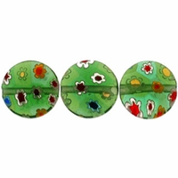 Green Puffed Button 10x10mm Millefiori Beads (1 Strand)