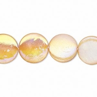 Mother-of-Pearl Apricot AB 14mm Flat Round 15 Inch Strand