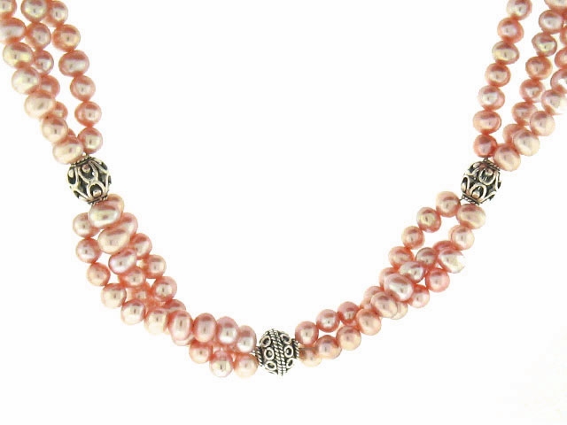 Multi-Strand Peach Pearl Necklace 