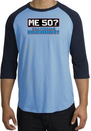 50th Birthday Raglan Shirt Funny Me 50 Years Carolina Blue/Navy Tee