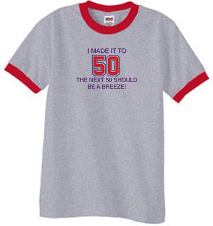 50th Birthday Shirt I Made It To 50 Ringer Shirt Heather Grey/Red