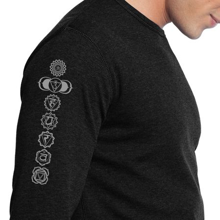 7 Chakras Mens Yoga Long Sleeve Tee Shirt - Arm Print - Black