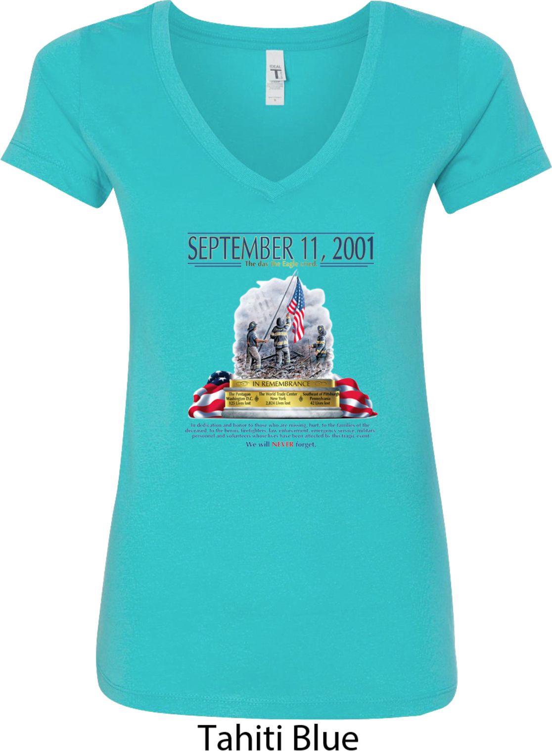 9-11 Never Forget Ladies V-Neck Shirt - 9-11 Never Forget Ladies Shirts