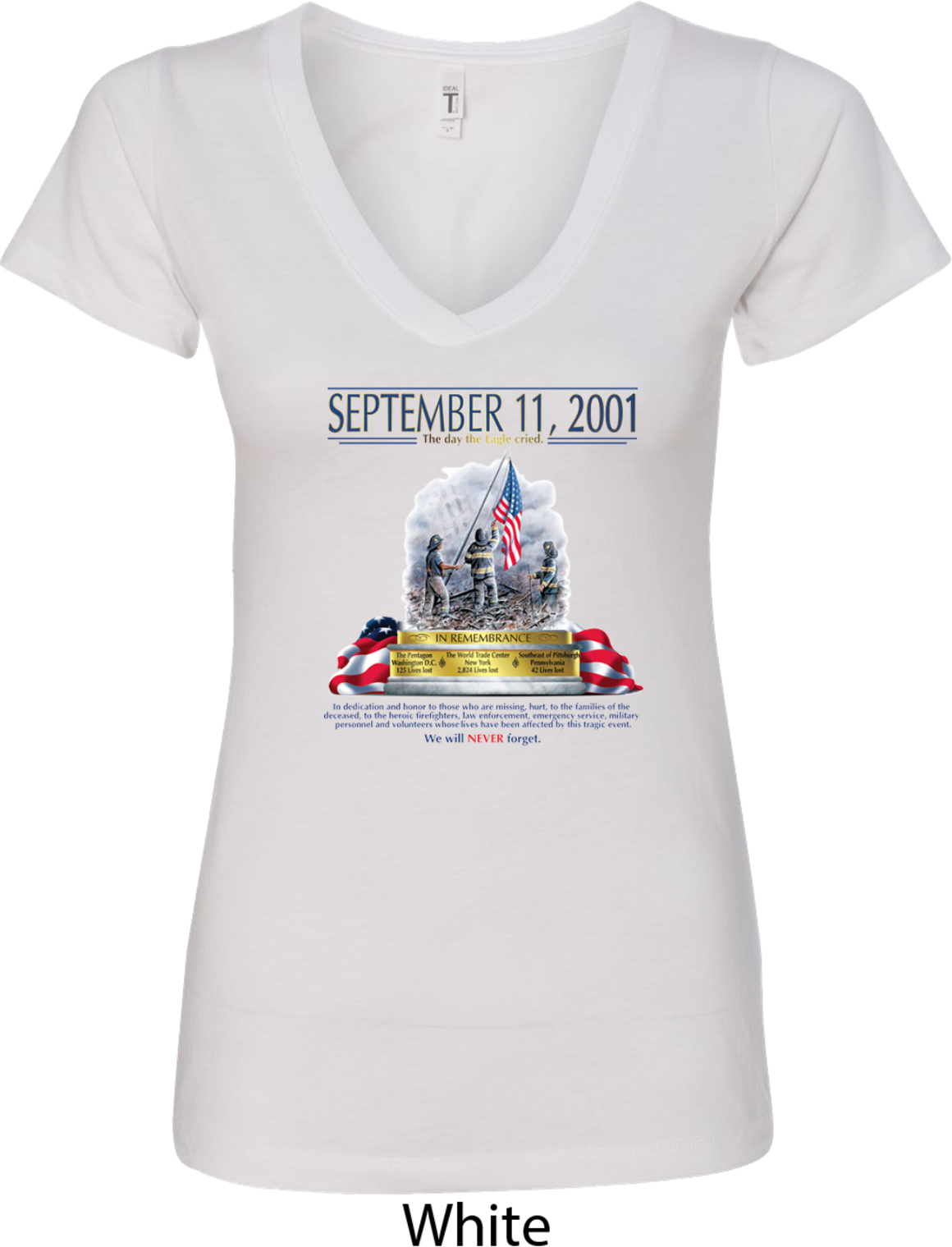 9-11 Never Forget Ladies V-Neck Shirt - 9-11 Never Forget Ladies Shirts