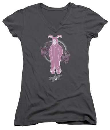 A Christmas Story Juniors V Neck Shirt Pink Nightmare Charcoal T-Shirt