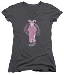 A Christmas Story Juniors V Neck Shirt Pink Nightmare Charcoal T-Shirt