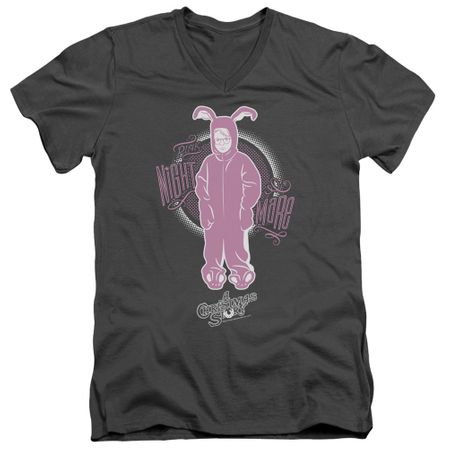 A Christmas Story Slim Fit V-Neck Shirt Pink Nightmare Charcoal T-Shirt
