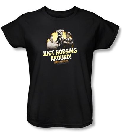 Abbott & Costello Ladies Shirt Funny Horsing Around Black Tee T-shirt