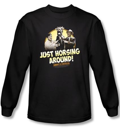 Abbott & Costello Long Sleeve Shirt Horsing Around Black Tee T-shirt