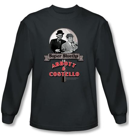 Abbott & Costello Long Sleeve Shirt Super Slueths Charcoal Tee T-shirt