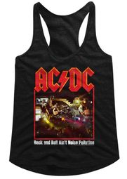 AC/DC Juniors Tank Top Rock And Roll Ain't Noise Pollution Black Racerback